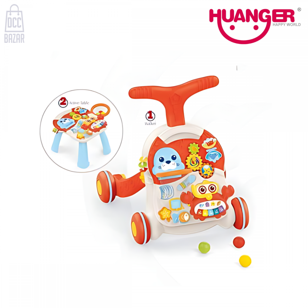 2-in-1 Huanger Baby Walker & Activity Table Music, Learning & Safe Exploration (Ages 6 Months+)