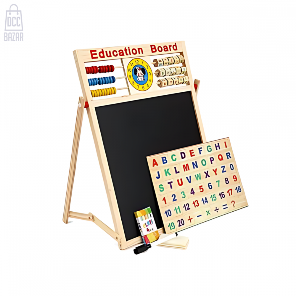 2-in-1 Wooden Learning Board for Kids Whiteboard, Chalkboard, & Abacus