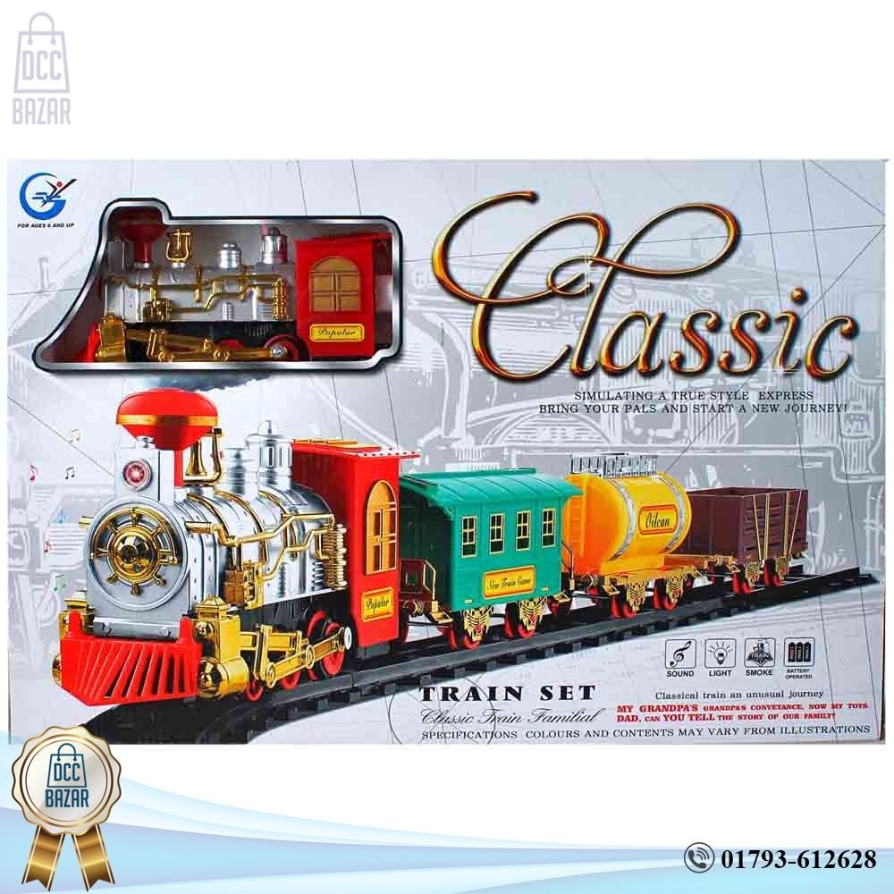 Classic train set toy I Classic Train Set for Kids with Real Smoke, Music, and Lights
