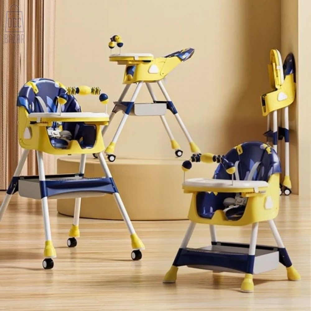 Baby dining chair multi -functional portabe and foldable chair with (can be lying, folded+leather+play+dual+wheel)