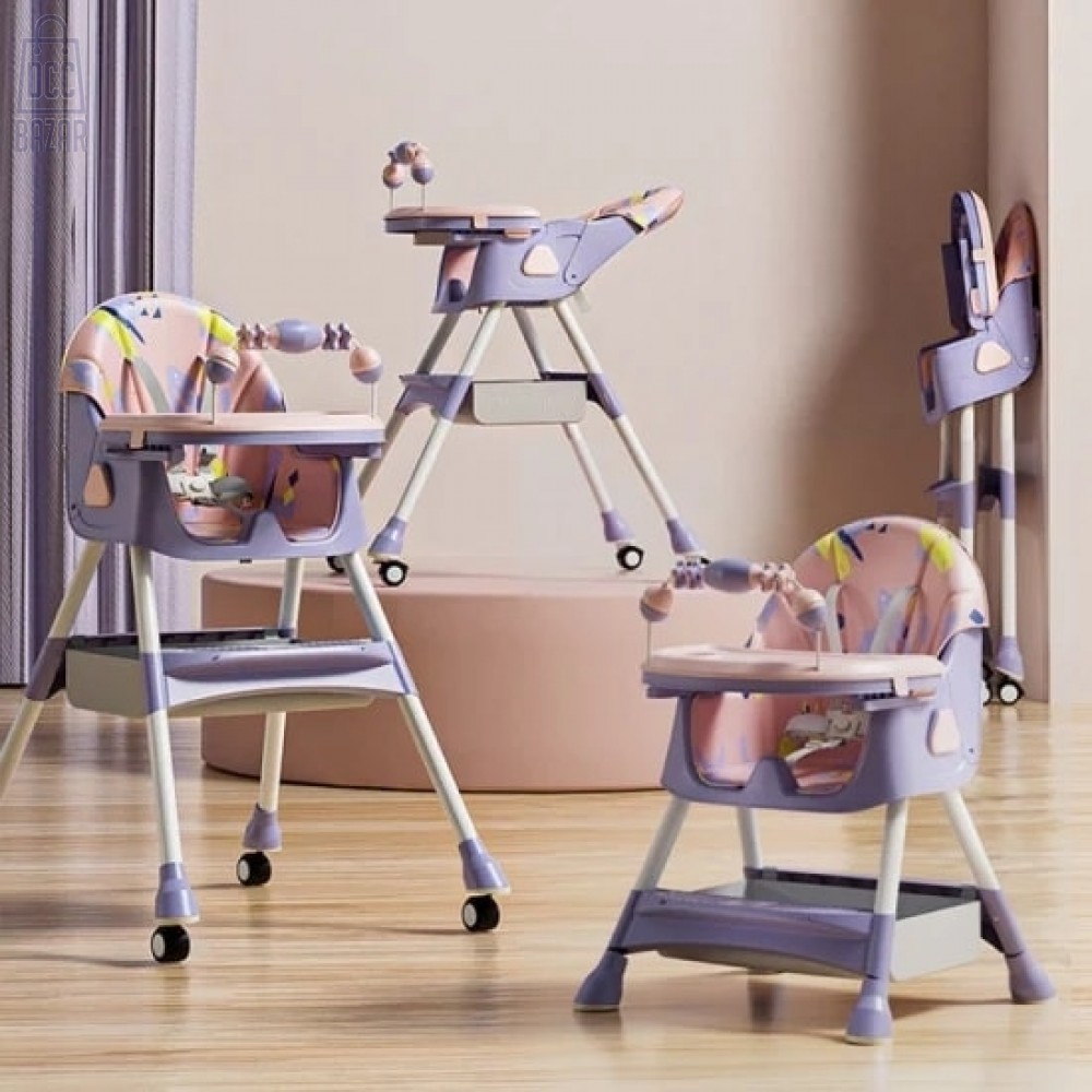 Baby dining chair multi -functional portabe and foldable chair with (can be lying, folded+leather+play+dual+wheel)