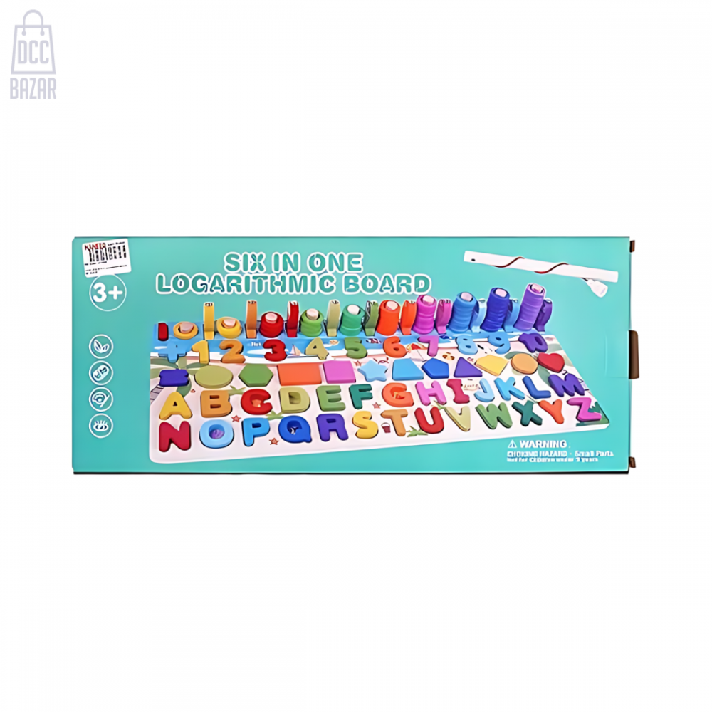 6-in-1 Wooden Learning Board - Alphabet, Shapes, Colors & More