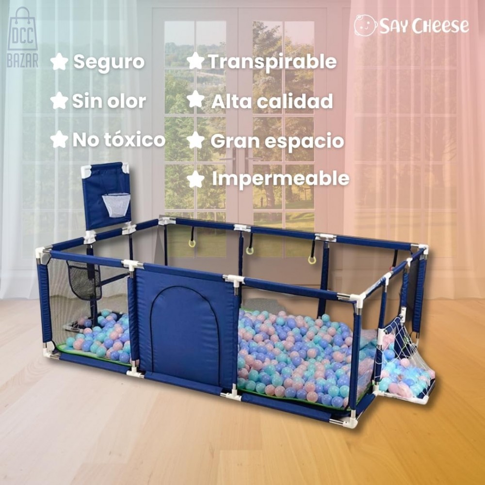 Toddler Baby Playpen, Foldable Safety with Basketball Hoop, Comes with Bracket, without Climbing Pad and ball (Blue, Large)
