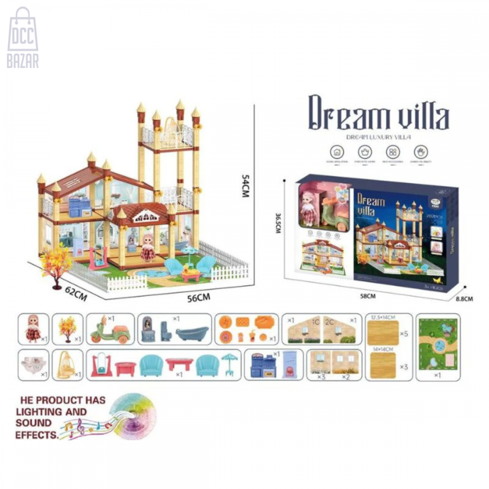Build Your Own Villa Playset with Doll, Bike, and Lights