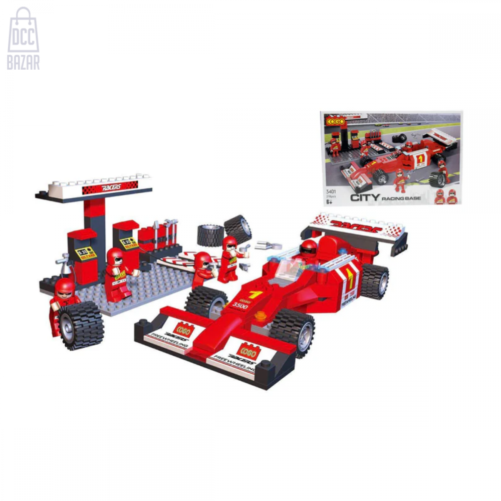 Cogo City Racing Base - 218 Piece Formula One Car Building Blocks Set