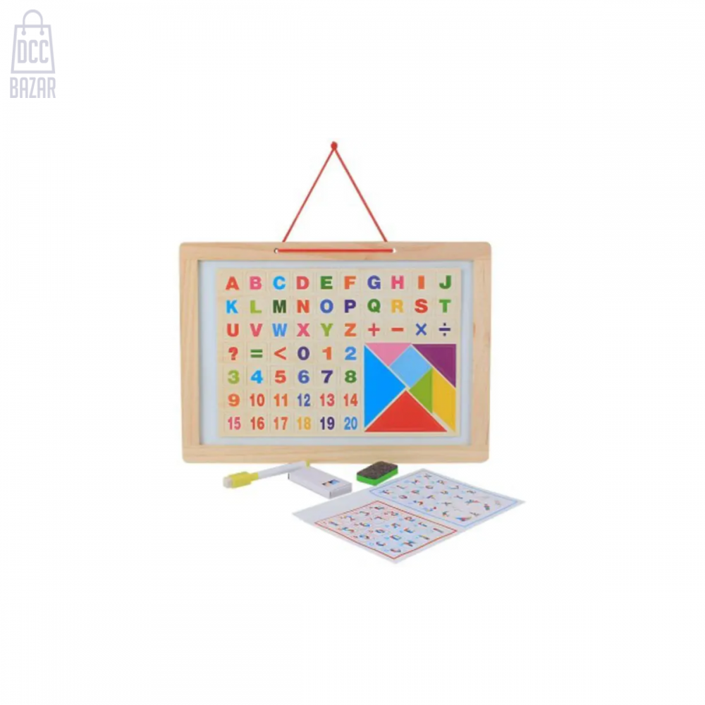 Double-Sided Magnetic Learning Board for Kids - Wooden Frame with Alphanumeric Puzzles