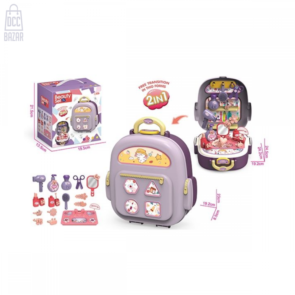 Fashion Beauty Girls Portable Dress-Up Backpack with Makeup & Hair Playset