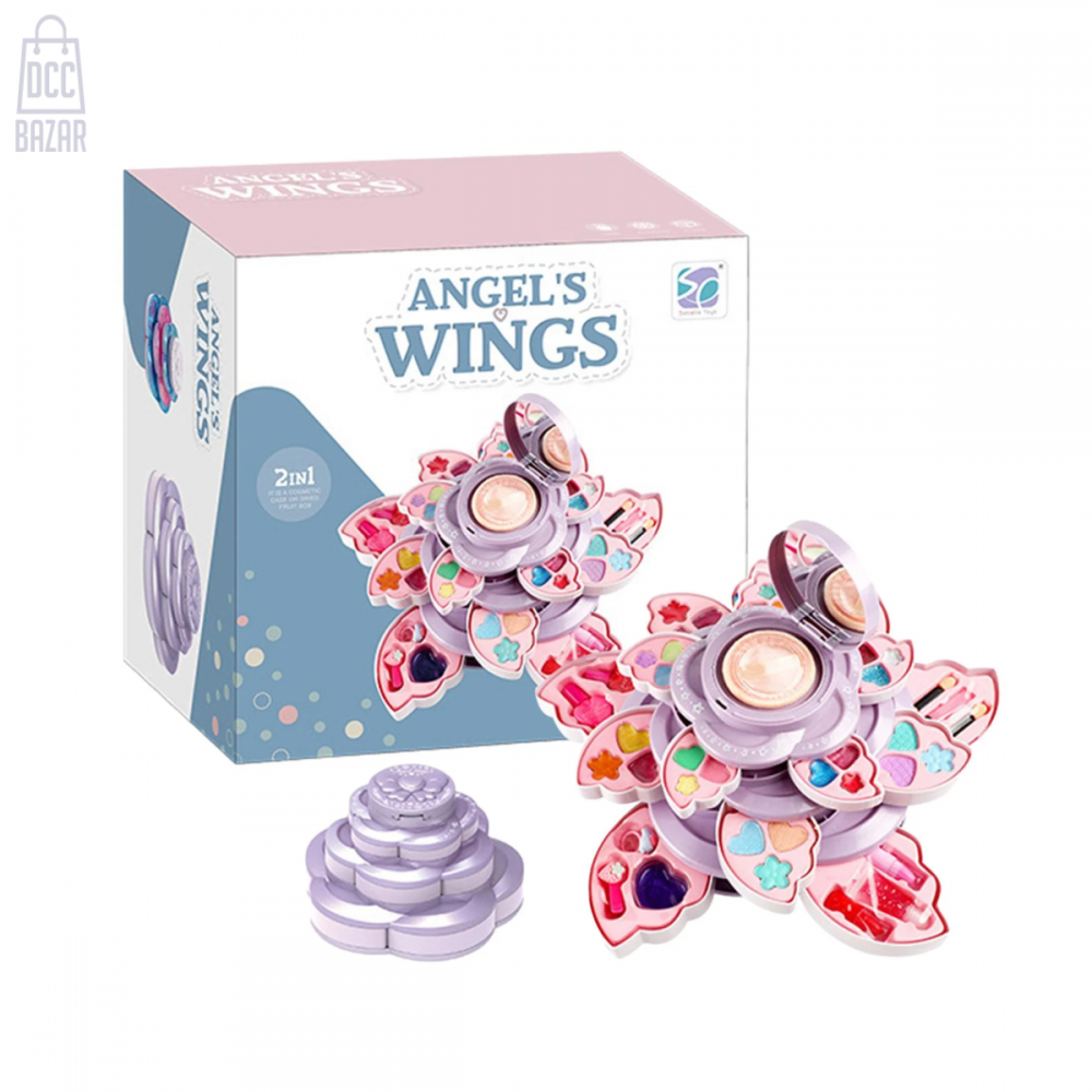 Flower-Shaped Rotating Makeup Set for Kids - Washable, Safe, Pretend Play Cosmetic Toy