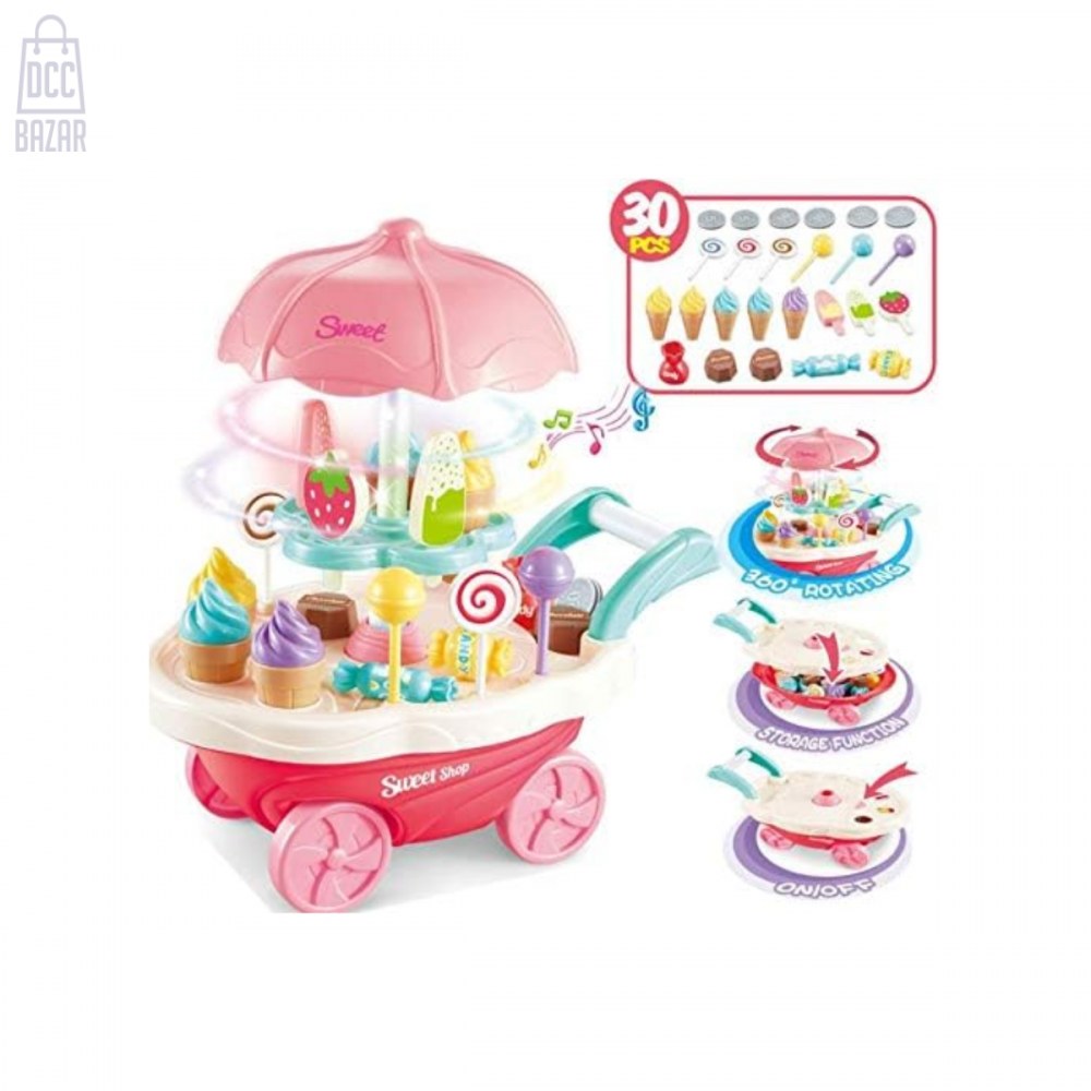 Interactive Light-Up Candy Cart Toy for Kids - Pretend Play Shop