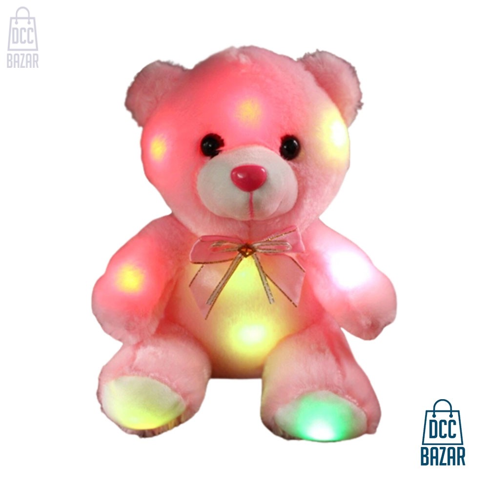 22CM LED Colorful Plush Teddy Bear Bedroom Baby Toys lighting Lovely Gifts for Children Birthday-Pink color