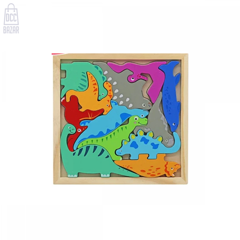 Toddler-Friendly Wooden Dinosaur 3D Puzzle - Colorful Educational Toy
