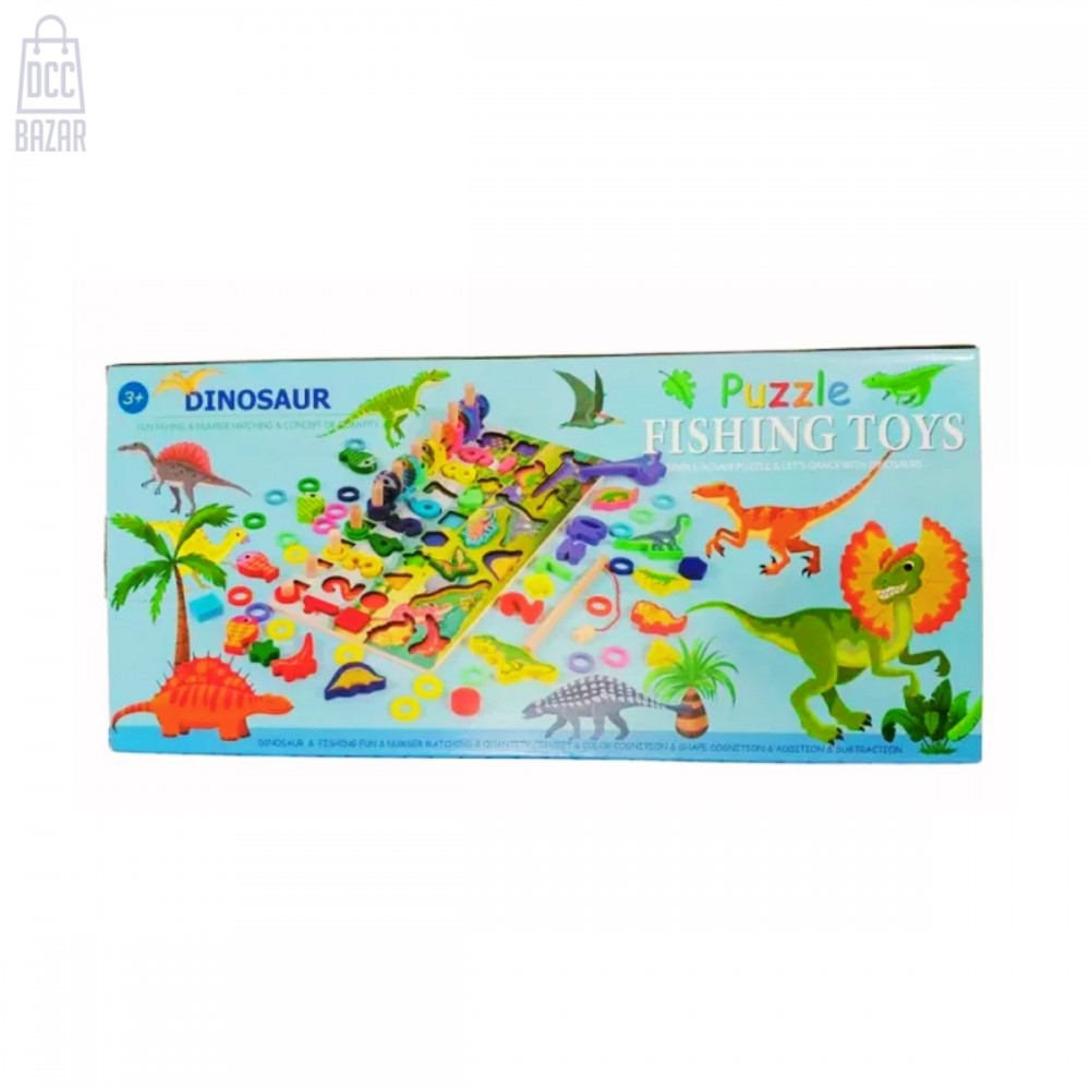 Wooden Dinosaur Fishing Game Educational Toy for Toddlers