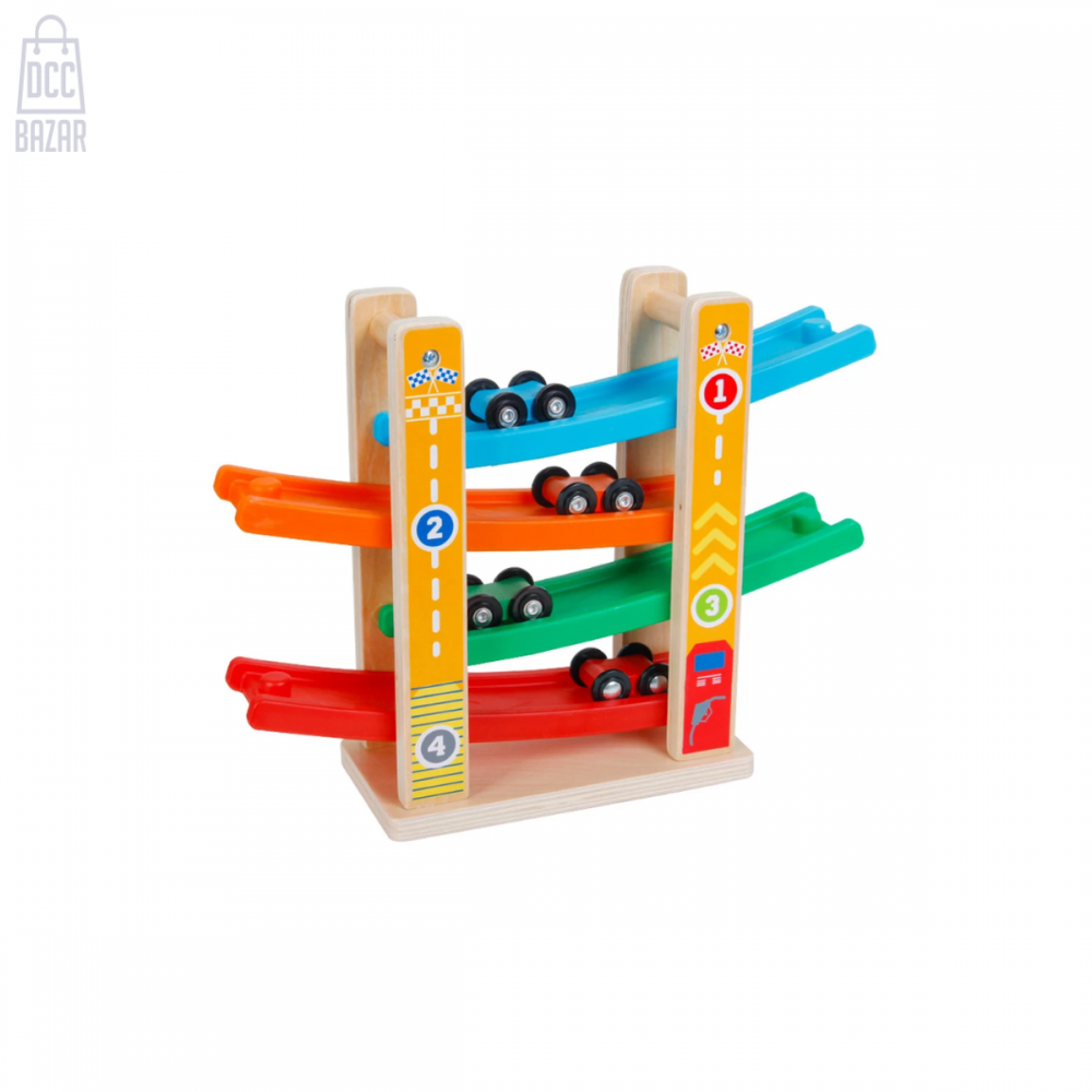 Wooden Slide Race Track Toy with 4 Cars - Educational Fun for Toddlers