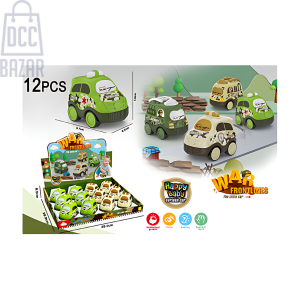 12 Pack Camouflage Inertia Cartoon Cars - Friction Powered Toy Vehicles
