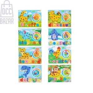 2-in-1 Wooden Educational Toy - Drawing, Spelling, Animal, Time, Montessori