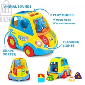 2-in-1 Musical Learning Bus Toy for Toddlers - Shapes, Colors, and Sounds