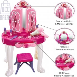 Musical Light-Up Vanity Playset Deluxe Pink Dressing Table with Stool, Mirror, Sounds & Accessories! (Ages 3+)