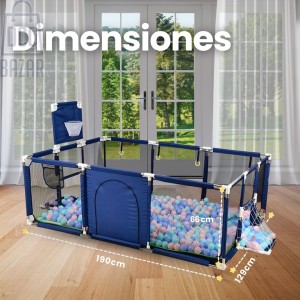 Toddler Baby Playpen, Foldable Safety with Basketball Hoop, Comes with Bracket, without Climbing Pad and ball (Blue, Large)
