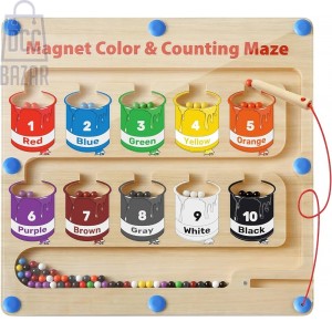 Montessori Magnetic Maze & Color Sorting Toy with Counting Board - Develops Fine Motor Skills & Color Recognition