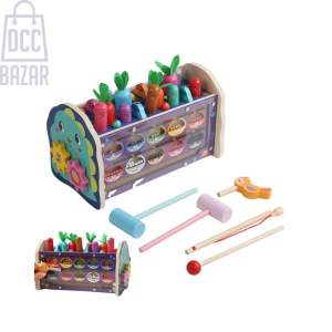8-in-1 Wooden Dinosaur Whack-a-Mole Toy - Educational Hammering, Clock Learning, Fine Motor Skills.