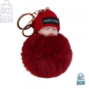 Baby Doll Toy DropshipCute Sleeping Baby Doll Key Chains For Women Bag Toy Key Ring Fluffy Pom pom Faux Fur Plush Keychains