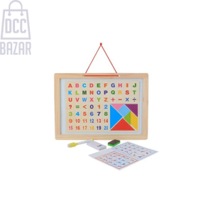 Double-Sided Magnetic Learning Board for Kids - Wooden Frame with Alphanumeric Puzzles