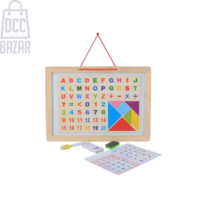 Double-Sided Magnetic Wooden Learning Board with Alphanumeric Puzzle for Kids