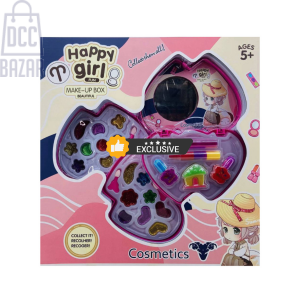 Happy Girl Makeup Box - Kids Cosmetic Play Set with Mirror, 72 Pieces