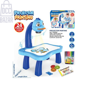 Kids Projector Drawing Table - Learning Art Toy with Projector & Projector Slides - Ages 3-8 (Blue)