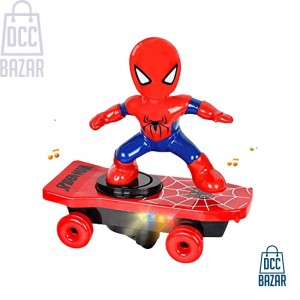 Spider-Man Robot Toys, Stunt Skateboard Scooter Electric Universal Rotating Tumble Music Led Light Cartoon Balance Bike Toy,