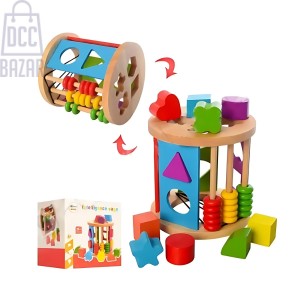 Wooden Shape Sorting Cube Puzzle for Toddlers - Develops Color Recognition & Motor Skills