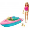 Barbie GRG30 Floating Boat Playset with Brunette Doll, Puppy & Accessories