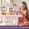 39-Piece Mini Kitchen Playset with Realistic Steam & Light Effects! Pretend Play Food, Utensils for Kids Ages 3+ (Purple)