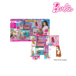 Barbie HCD50 Vacation House: Fun Adventures Await in This 2-Story Dollhouse Playset (Over 30 Pieces)