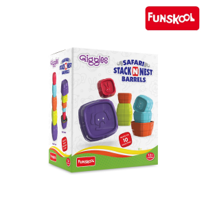 Funskool Safari Stack N Nest Barrels: Animal Fun with Stacking & Sorting! (Ages 12 Months+) (Model: 1402100)