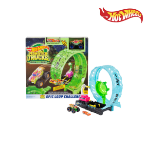 Hot Wheels HBN02 Monster Trucks Glow in the Dark Epic Loop Challenge - Light Up Stunts & Racing! (2 Monster Trucks Included)