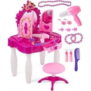 Magical Play Makeup Vanity with Light-Up Mirror & Interactive Wand - Perfect for Little Fashionistas!