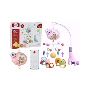 Pink Baby Crib Carousel with Projector, Lullabies, and Remote Control