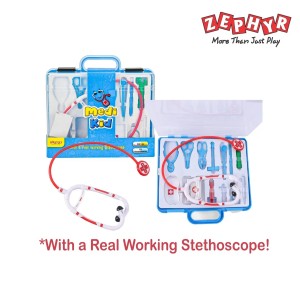 Zephyr 04002 Medi Kid - Blue: Portable Doctor Play Set for Kids with Working Stethoscope